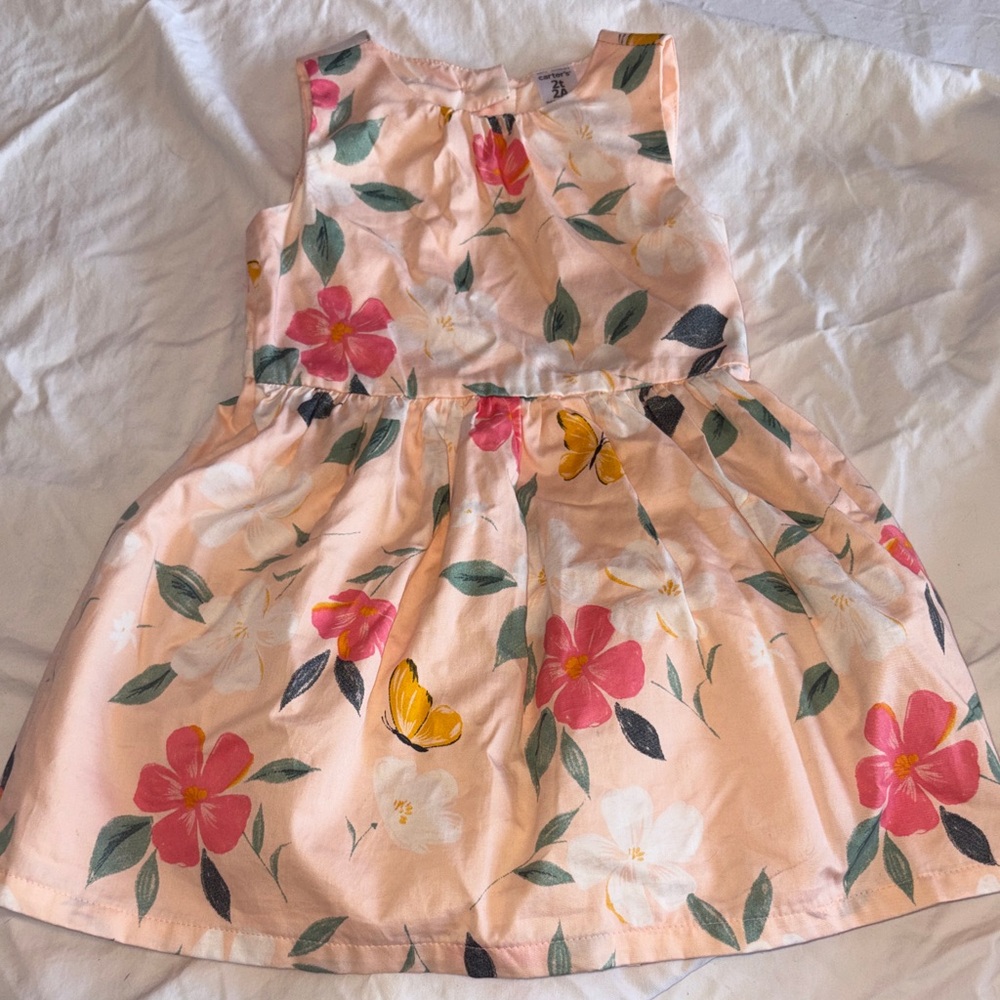 Carter's Peach Floral & Butterfly Sleeveless Dress